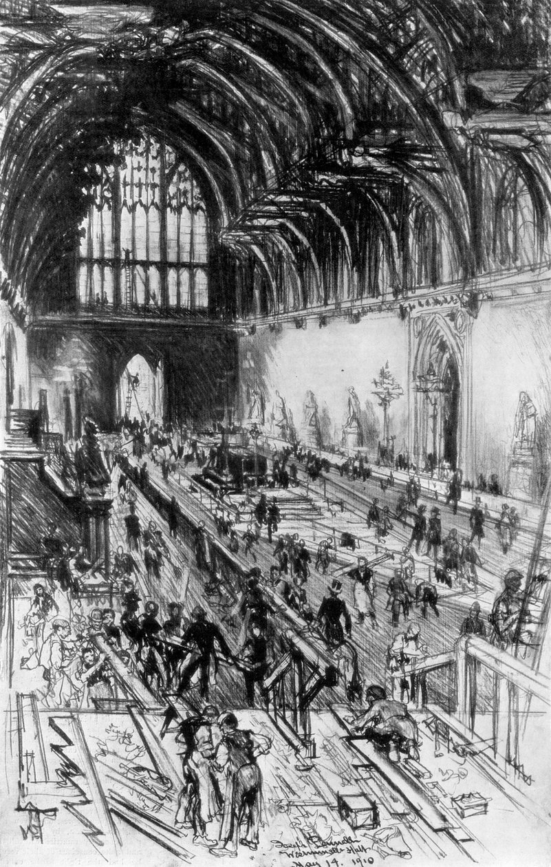 The Workmen in Possession, Westminster Hall, London, 1910. af Joseph Pennell