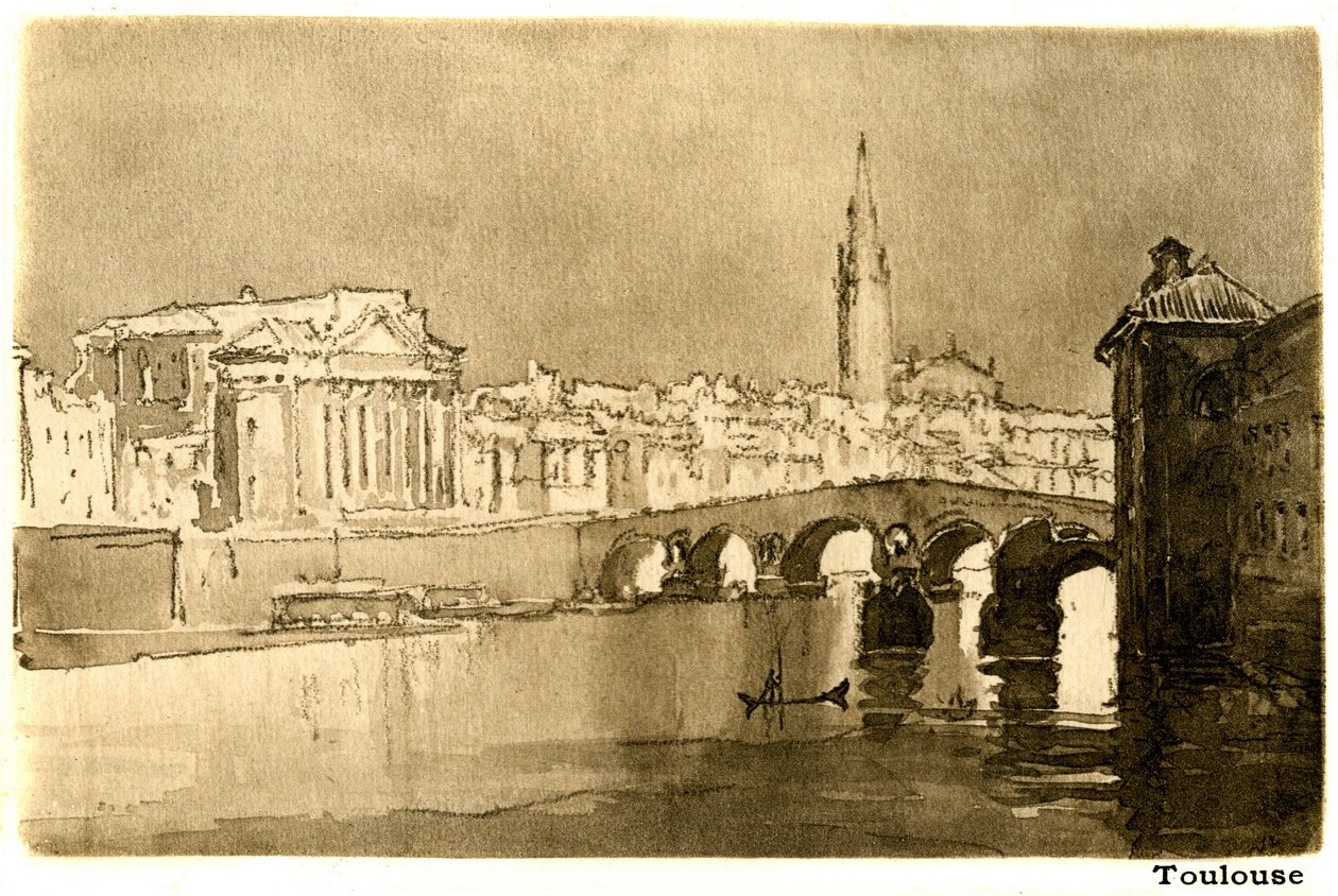 Toulouse, Garonne. Kobberstik efter en akvarel af Joseph Pennell (1857-1926), der illustrerer Henry James