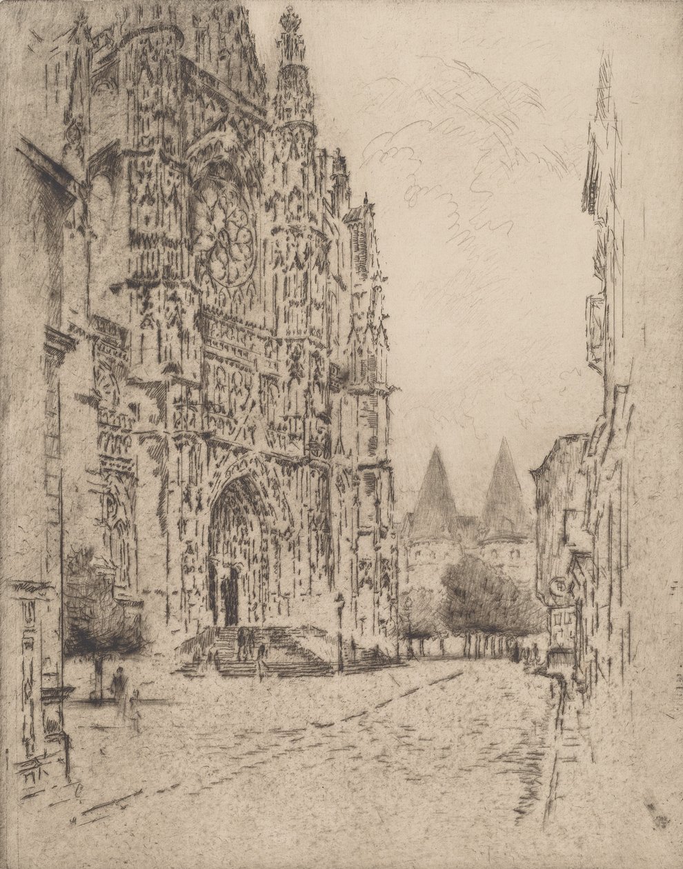 Tårnene på biskoppens palads, Beauvais, 1907. af Joseph Pennell
