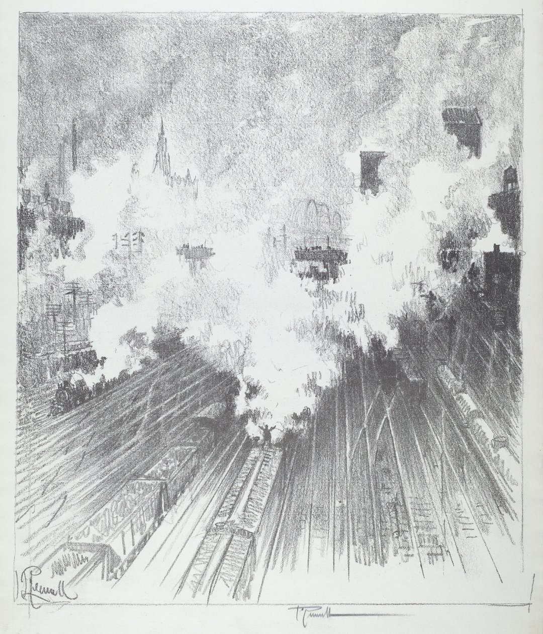 Train Yard, St. Louis, 1919. af Joseph Pennell