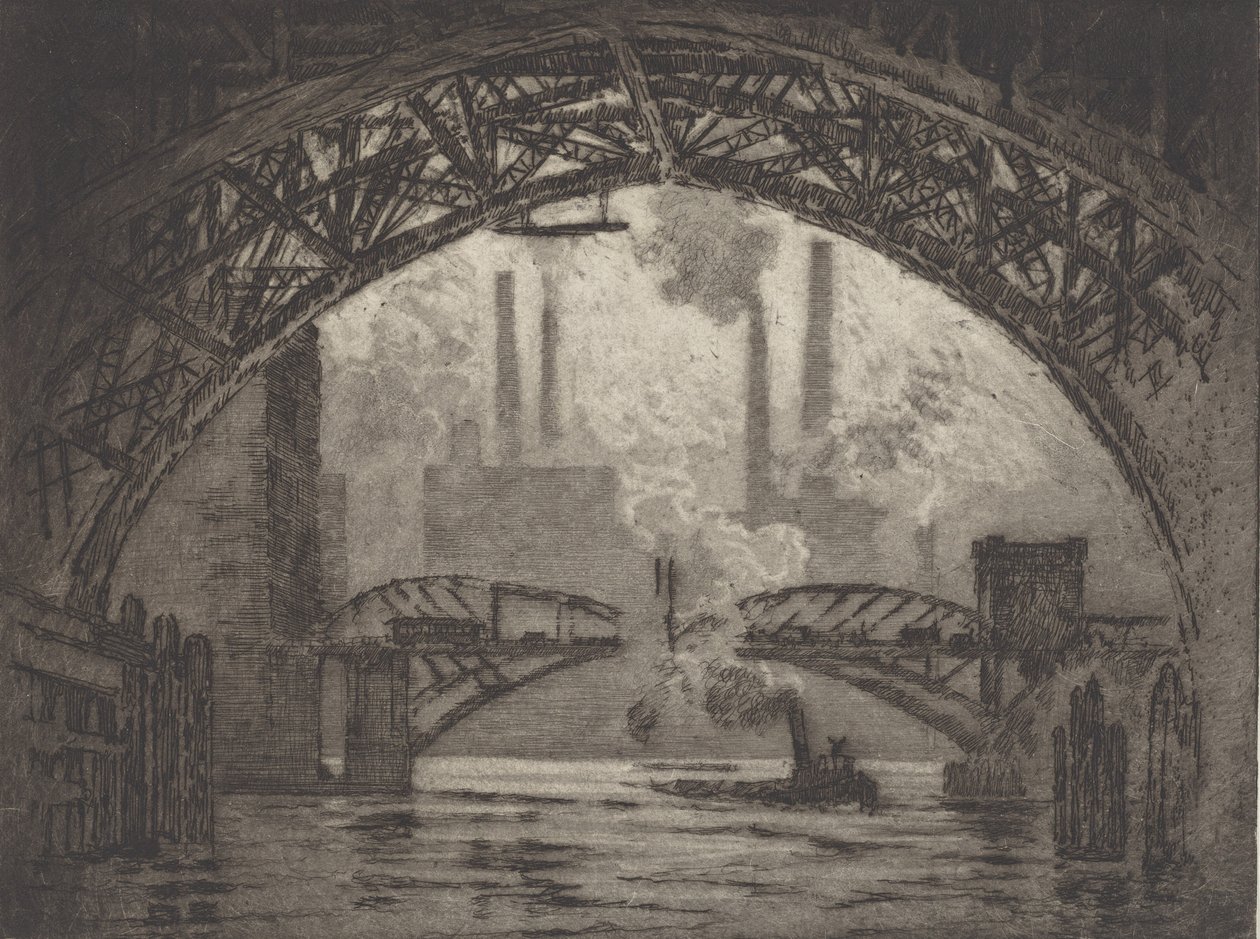 Under broerne, Chicago, 1910. af Joseph Pennell