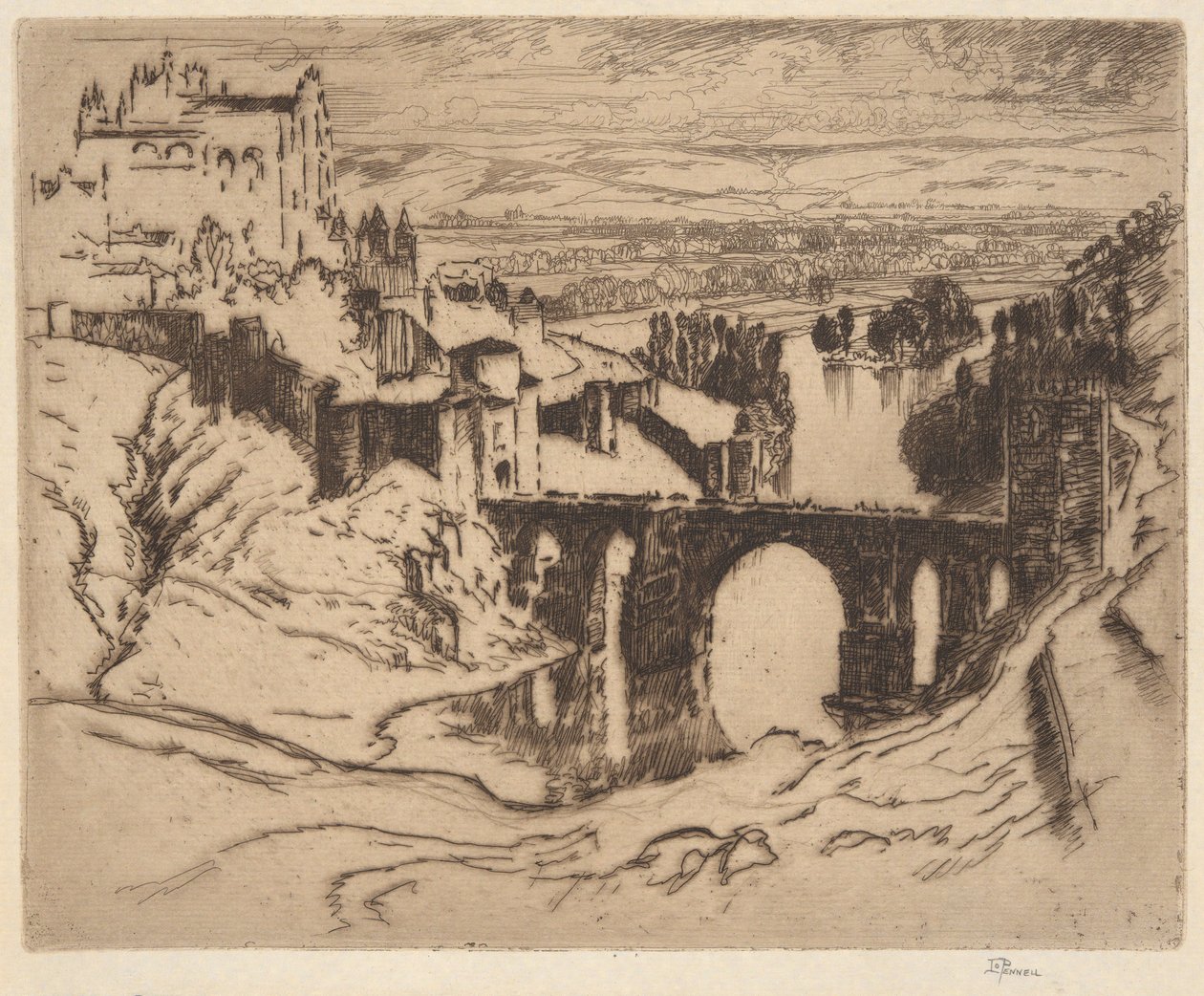 Uden titel [Bridge of St. Martin, Toledo] af Joseph Pennell