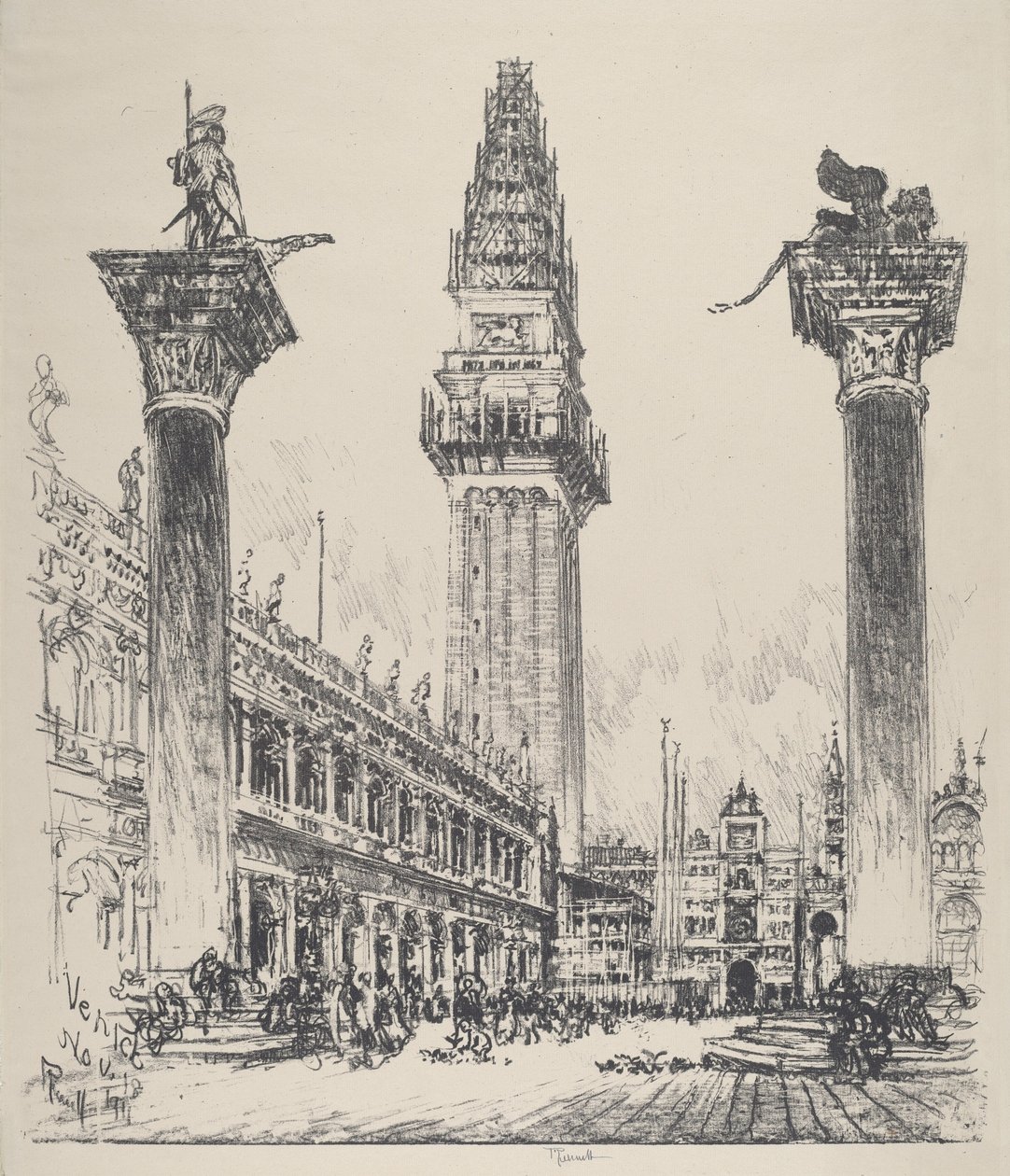 Venedig, genopbygning af kampanilen af Joseph Pennell