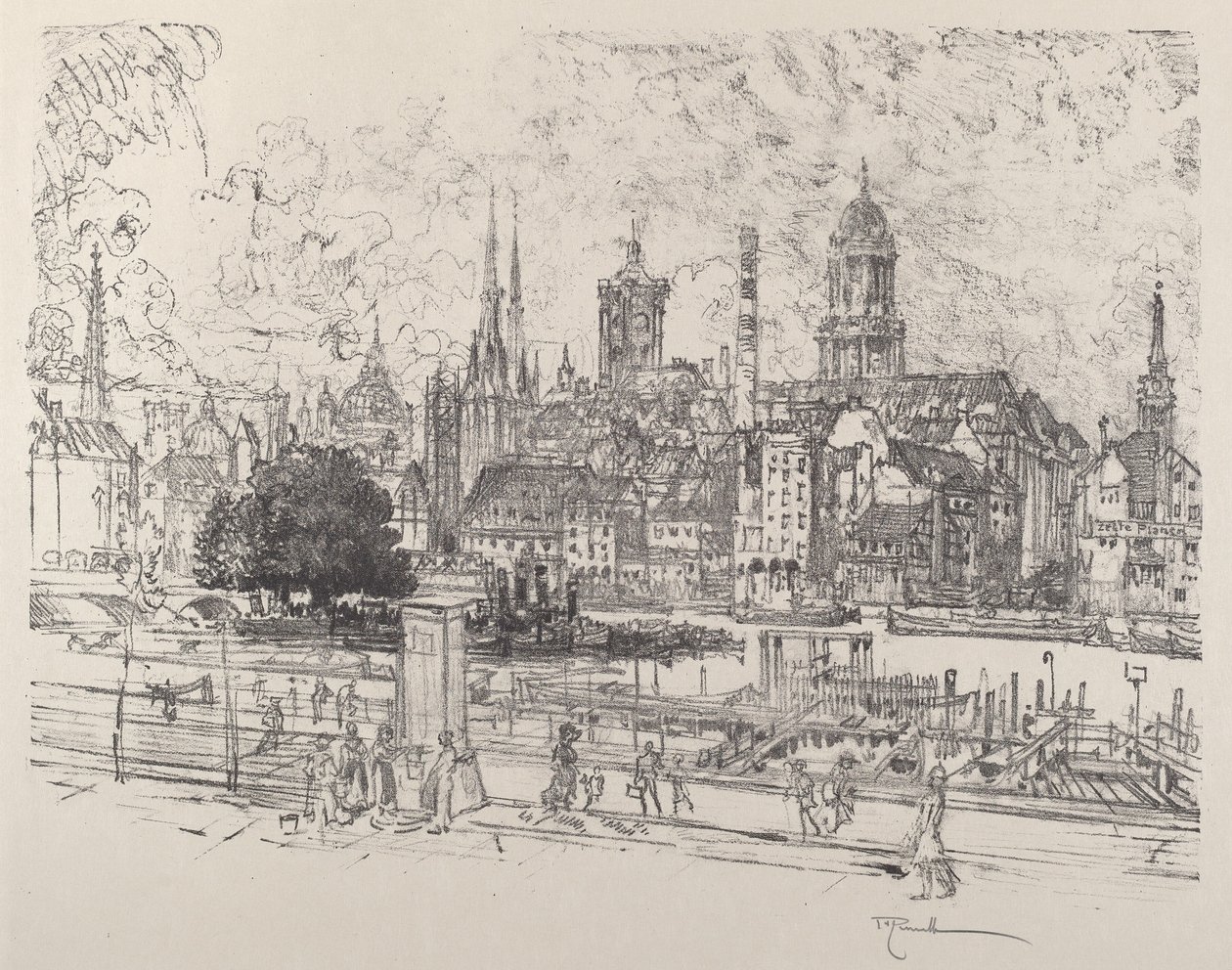Udsigt over Spree, Berlin, 1921. af Joseph Pennell
