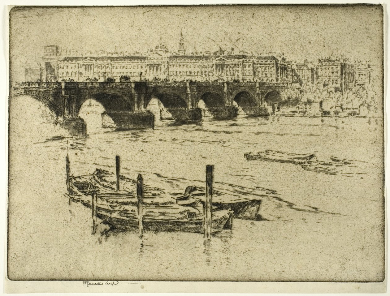 Waterloo Bridge og Somerset House af Joseph Pennell