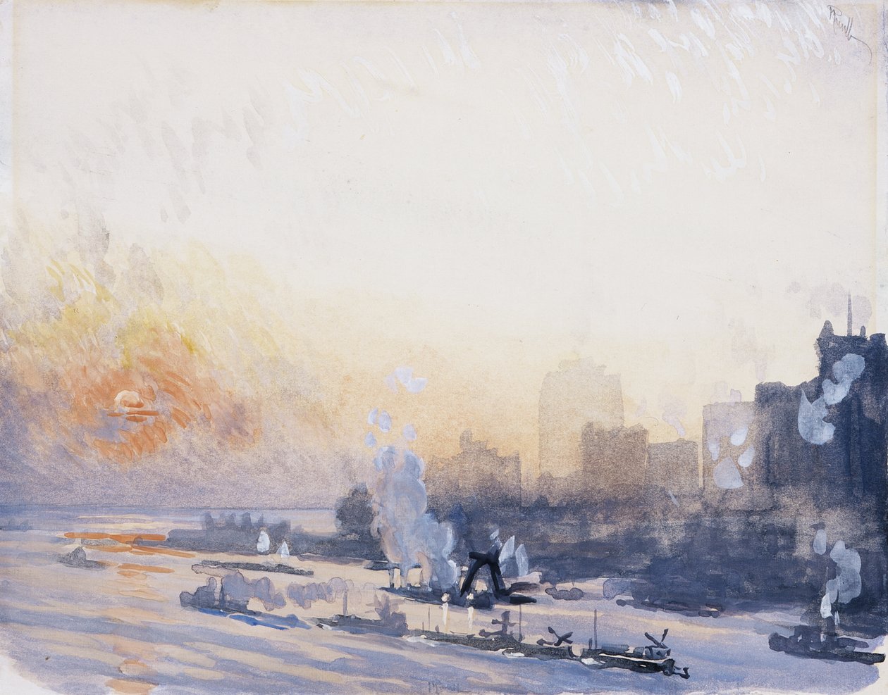 Vintersolnedgang, New York Havn af Joseph Pennell
