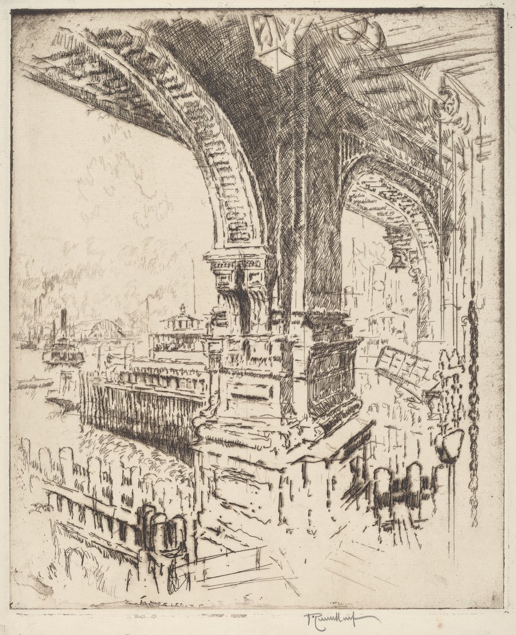 Inden for færgen, Cortlandt Street, New York af Joseph Pennell