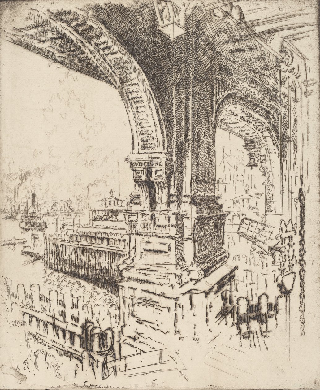 Inden for færgen, Cortlandt Street, New York, 1919. af Joseph Pennell
