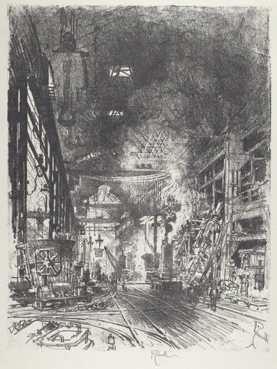 Inden for ovnene, 1916. af Joseph Pennell