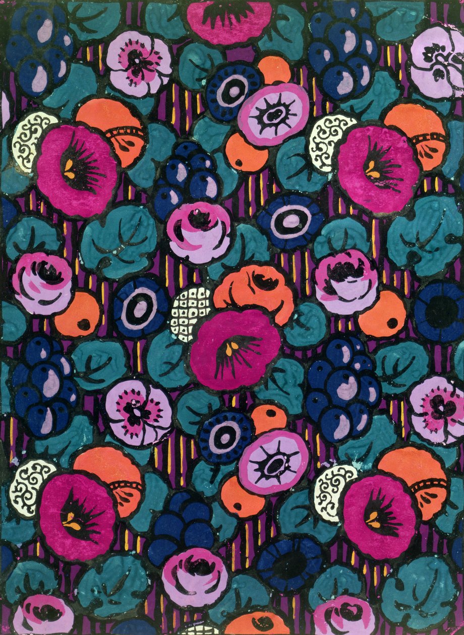Design til et trykt tekstil af Joseph Percy Bilbie (1879-1949), ca. 1920 (kropsfarve) af Joseph Percy Bilbie