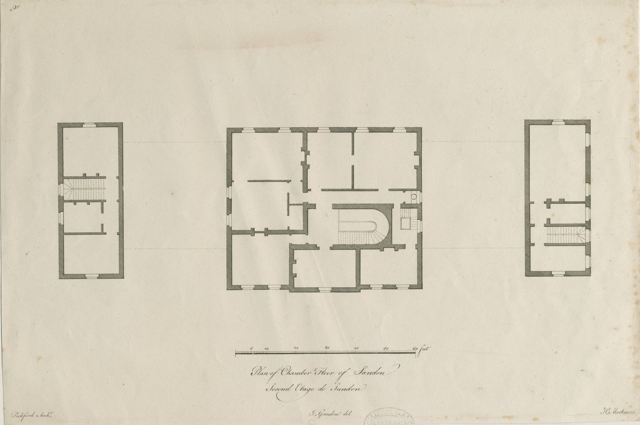 Sandon Hall - Plan over kammergulvet: gravering, nd [1769-1771] (tryk) af Joseph Pickford