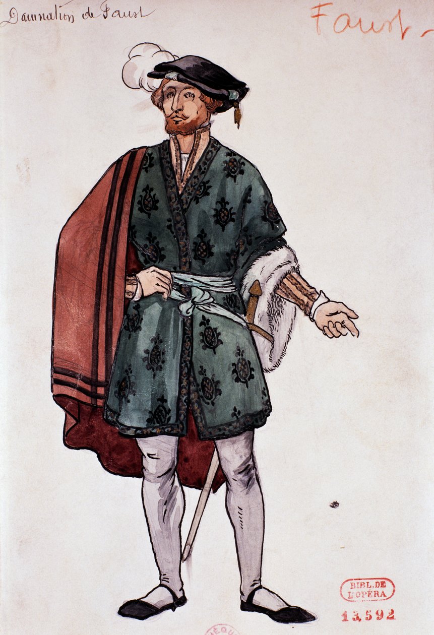 Kostume til karakteren Faust i Fausts fordømmelse af Hector Berlioz, skitse af Joseph Porphyre Pinchon (1871-1953) af Joseph Porphyre Pinchon
