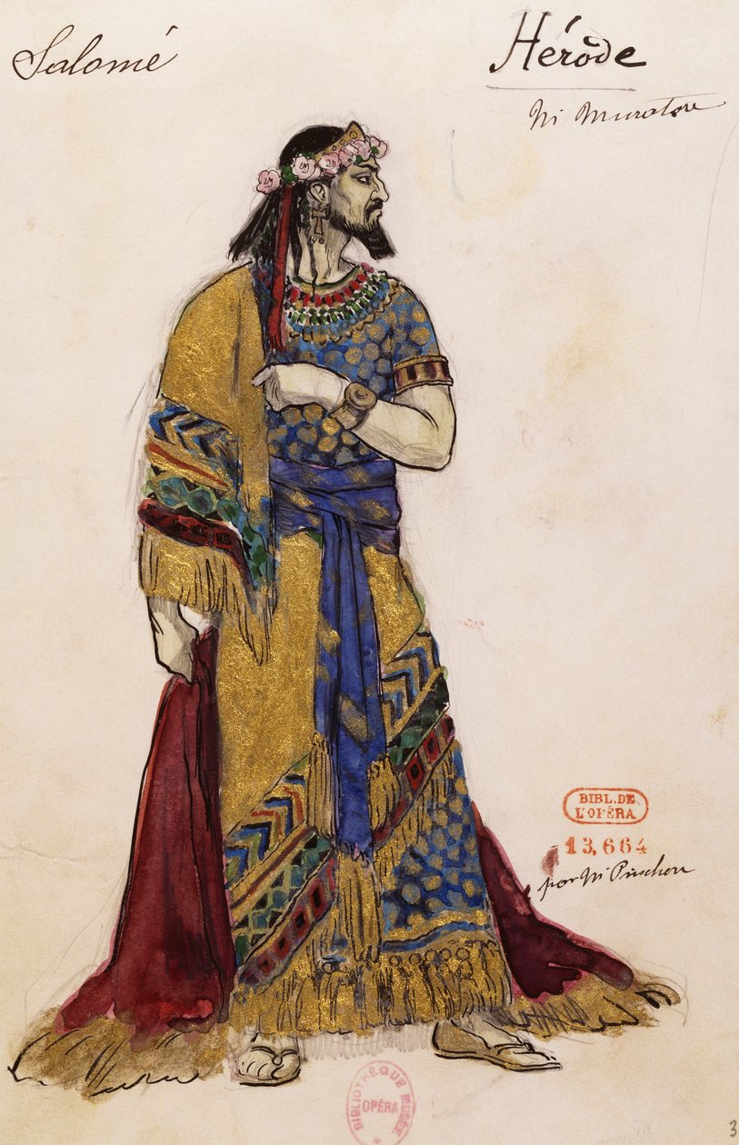 Herodes Antipas, skitse af Joseph Porphyre Pinchon (1871-1953) til Salome af Richard Strauss (1864-1949), opført på Opera Garnier i Paris den 3. maj. af Joseph Porphyre Pinchon