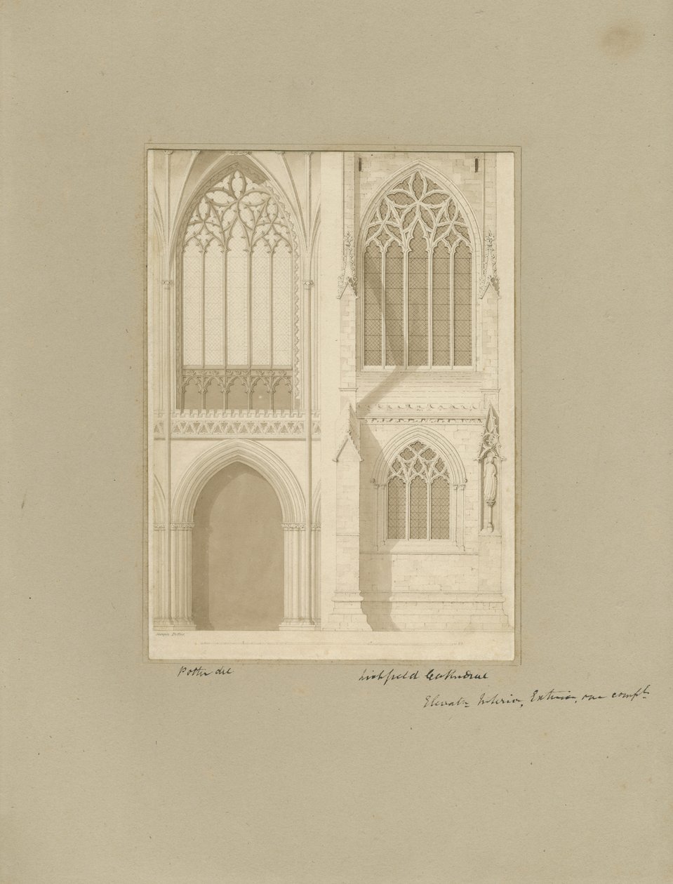 Interiør af Lichfield Cathedral - Kor: sepia-tegning, [1819] (tegning) af Joseph Potter