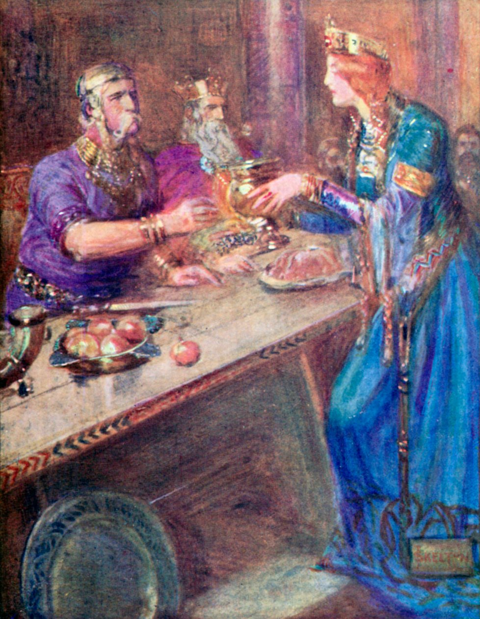 Giver hver kriger vin fra det gyldne bæger (farvelitografi) af Joseph Ratcliffe (after) Skelton