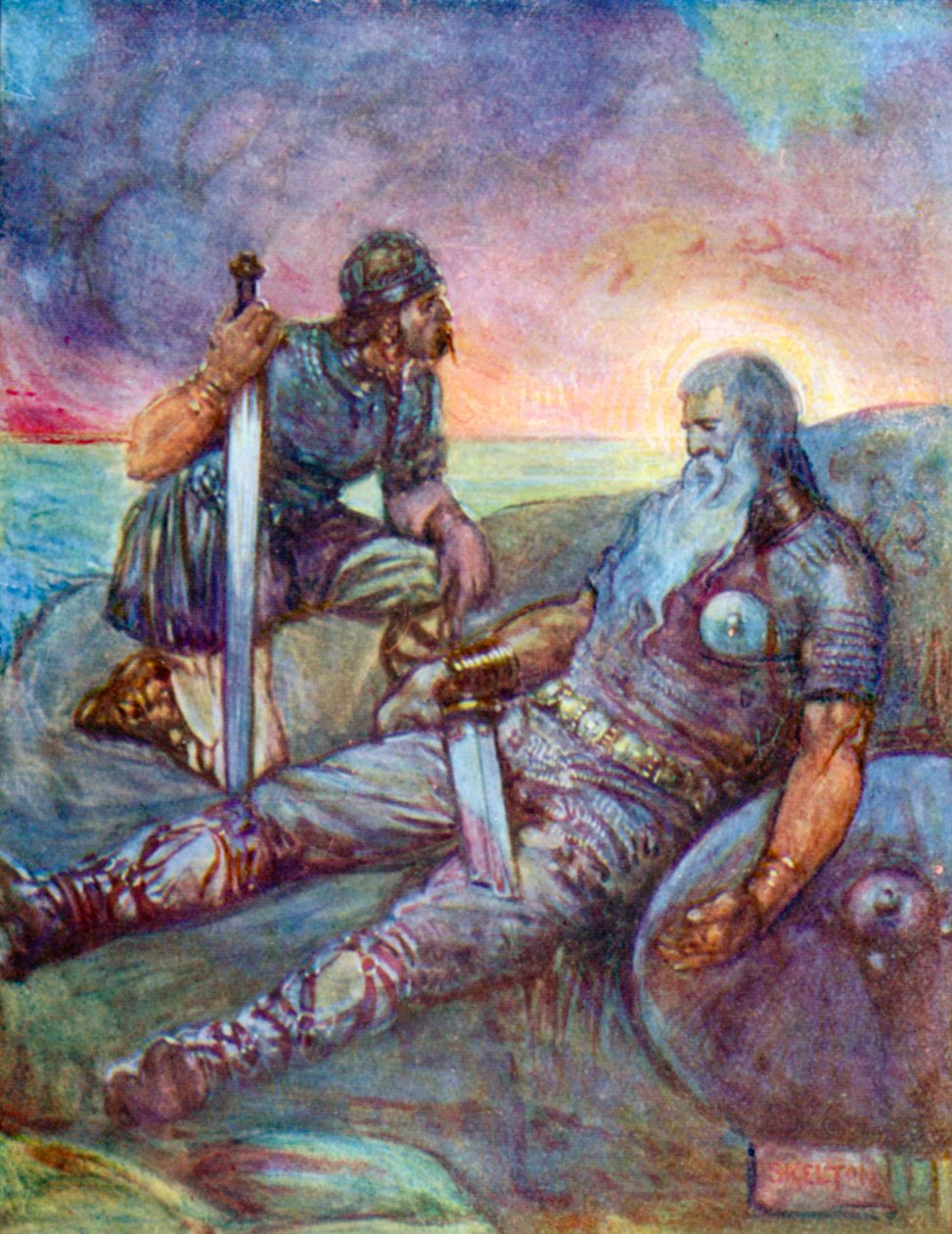 Han vidste, at hans dage med glæde på denne jord var forbi (farvelitografi) af Joseph Ratcliffe (after) Skelton