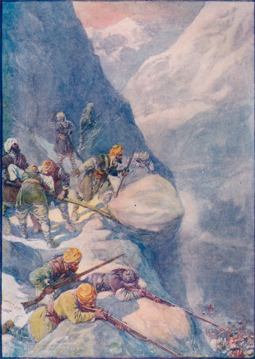 Crushed by Rolling Stones, Mown Down by Volleys of Musket-Shot The Men Fell In Hundreds, 1908, c1 af Joseph Ratcliffe Skelton
