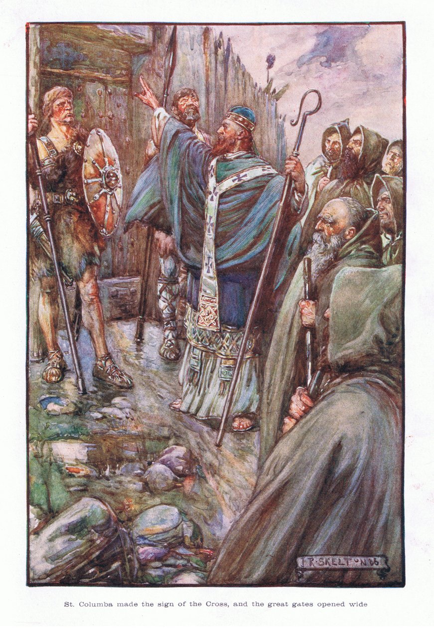 St. Columba lavede korsets tegn, og de store porte åbnede sig på vid gab, 1910 af Joseph Ratcliffe Skelton
