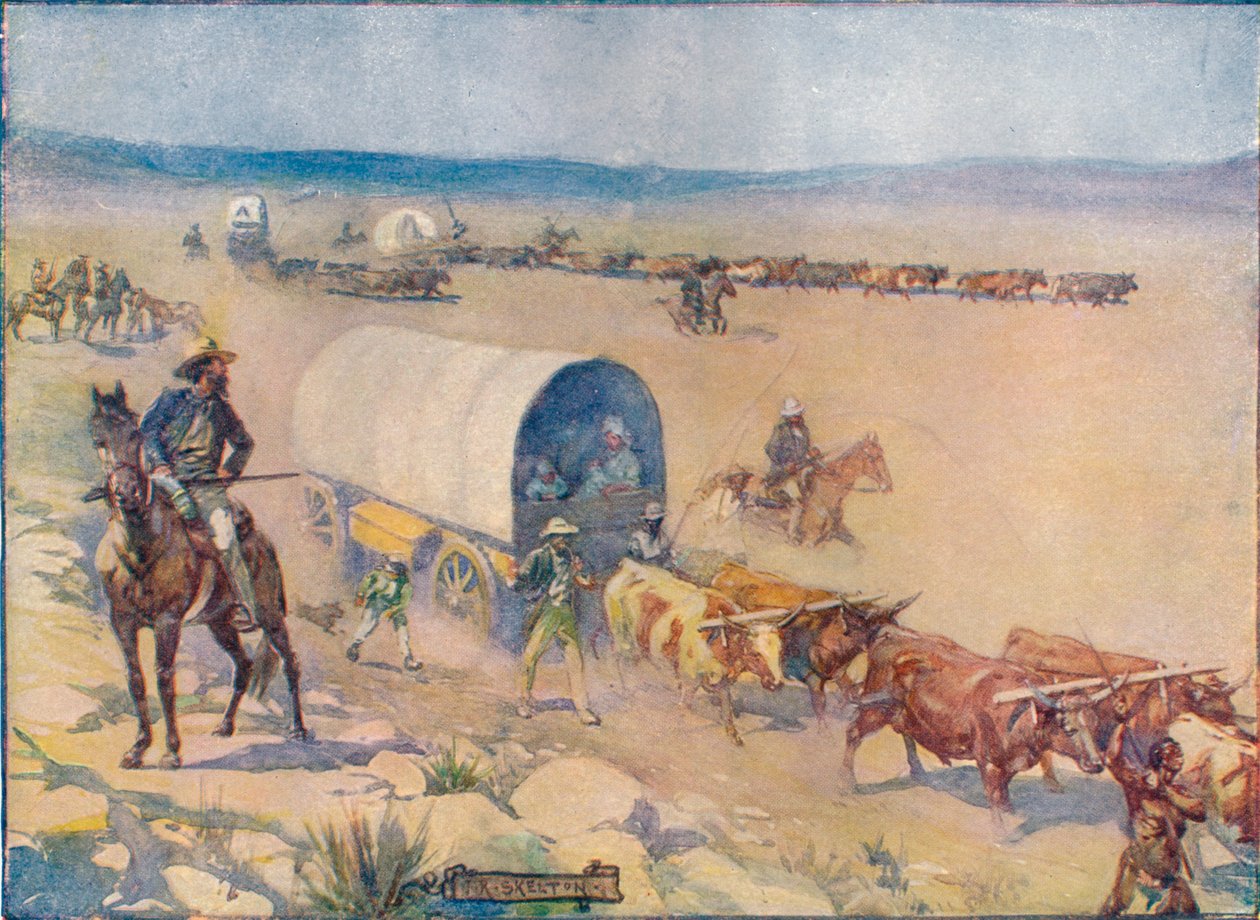 The Bullock-Waggons snoede sig langsomt over The Billowy Plains, c1908, c1920. af Joseph Ratcliffe Skelton