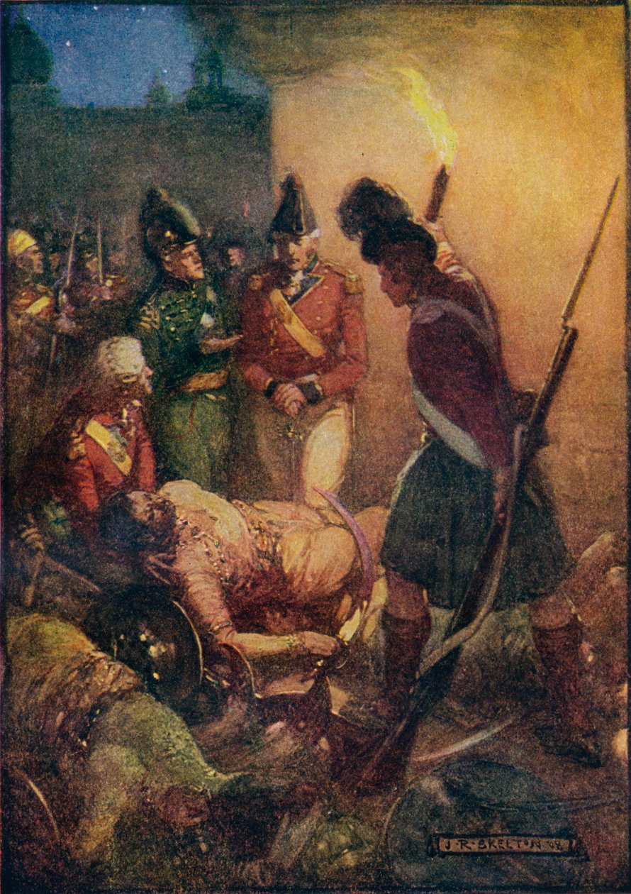 Tippoo Sultans krop blev fundet begravet under de af hans tilhængere, 1908, c1920. af Joseph Ratcliffe Skelton