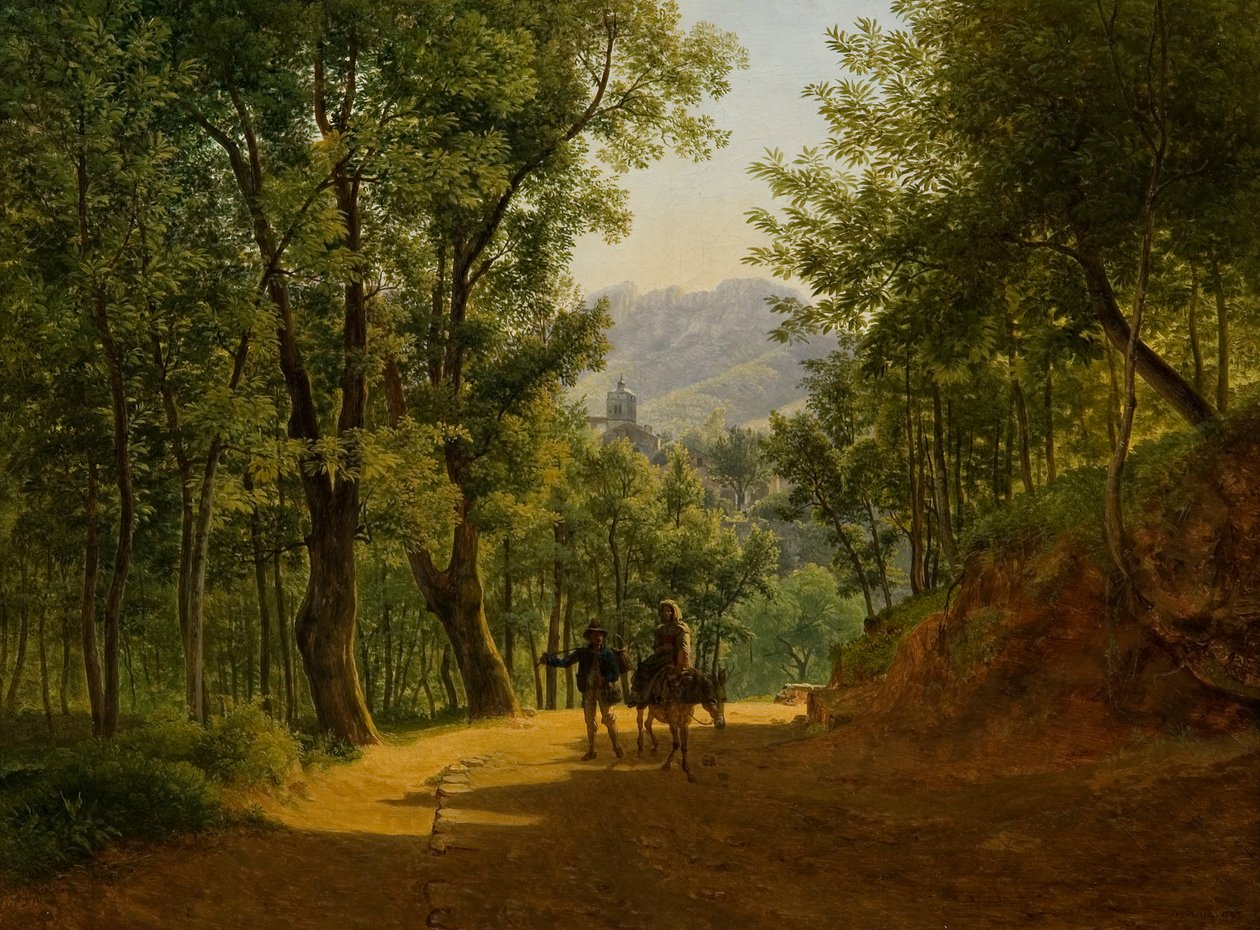 Italiensk landskab (sti ved Cava de´ Tirreni med kirken Santa Maria Maggiore ved Corpo di Cava og Monte Finestra i baggrunden) af Joseph Rebell