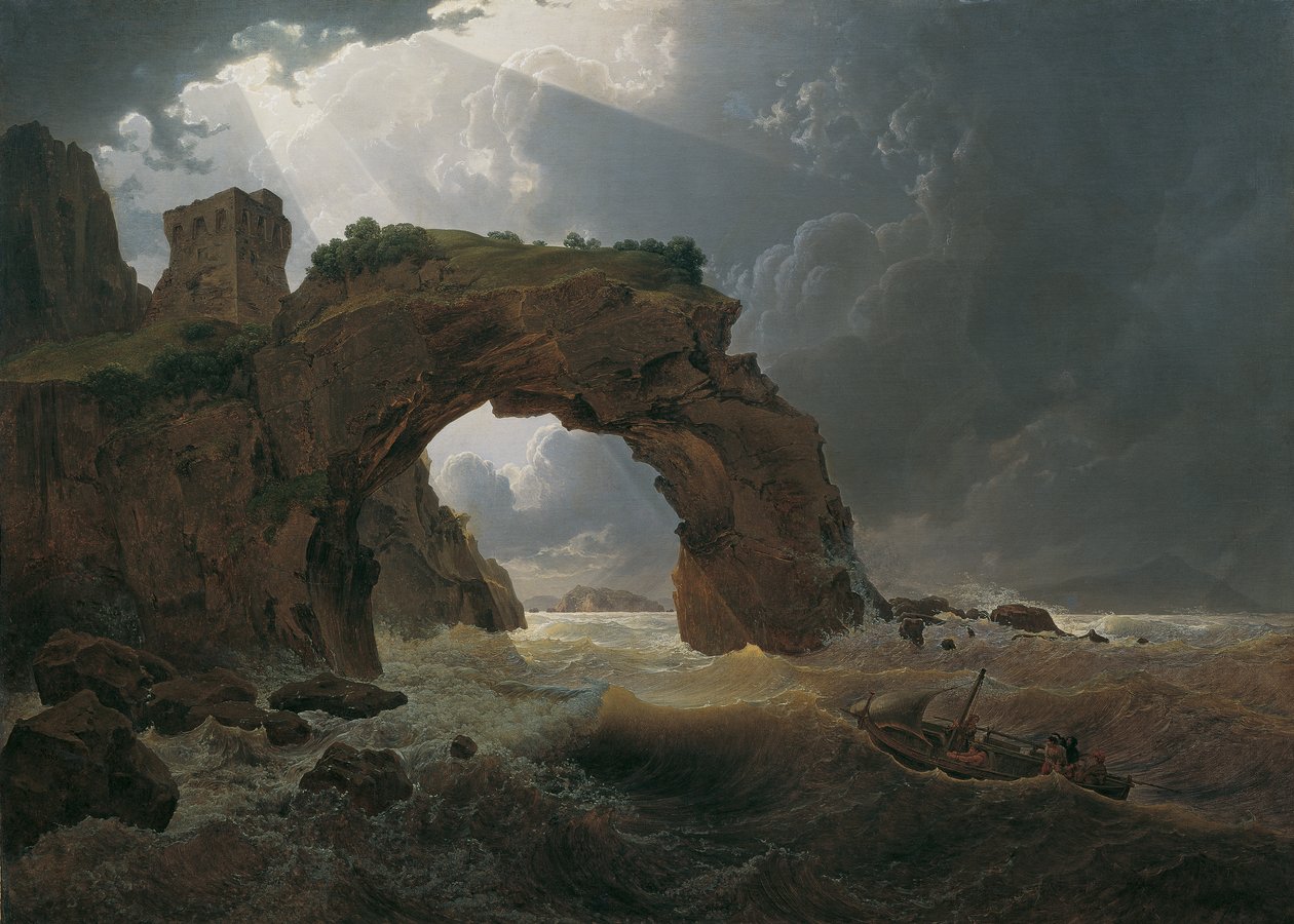 Havstorm ved Arco di Miseno nær Miliscola med udsigt mod Nisida af Joseph Rebell