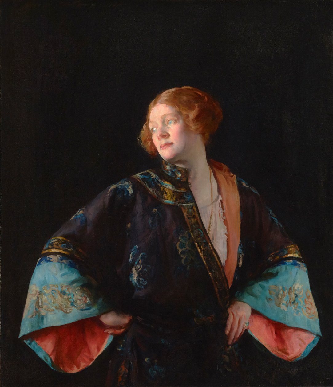 Den blå mandarinfrakke (Den blå kimono) 1922 (olie på lærred) af Joseph Rodefer De Camp