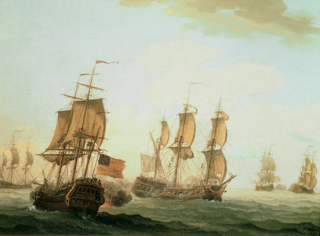 Søslag mellem en britisk ostindiefarer og et fransk krigsskib af Joseph Roux