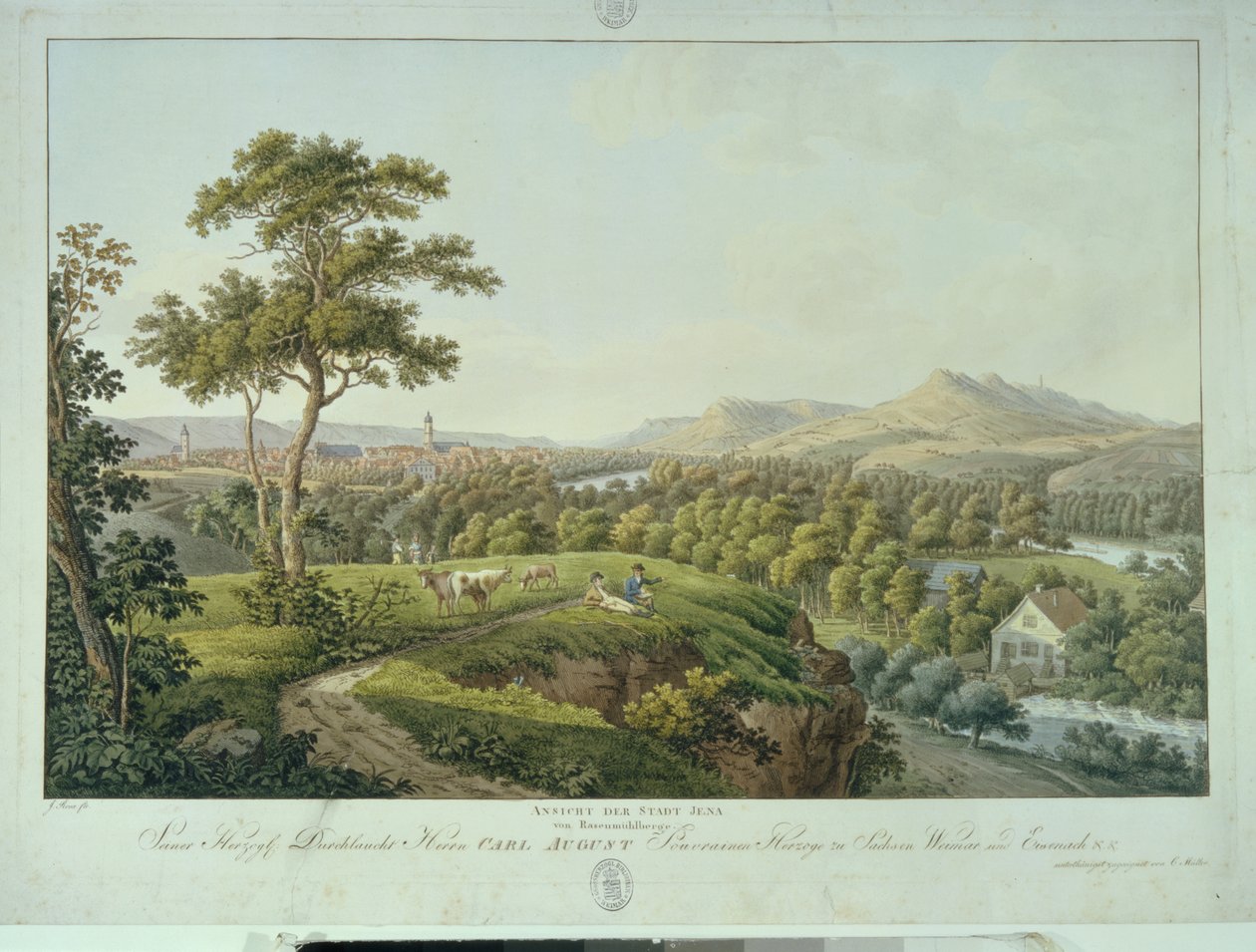 Udsigt over Jena fra Rasenhuehlberg, ca. 1810 (radering) af Joseph Roux
