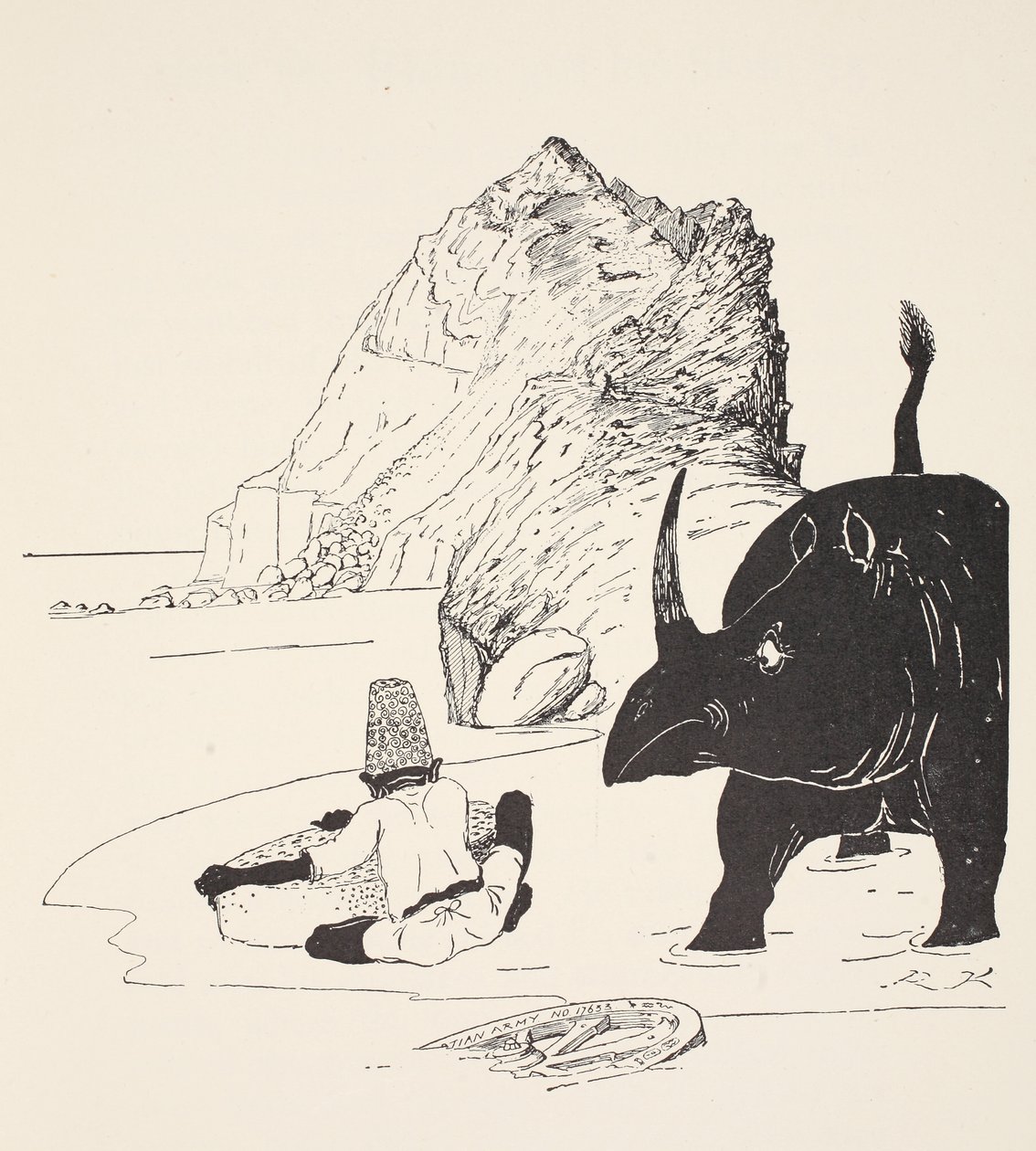 Parsee begynder at spise sin kage på den ubeboede ø, illustration fra 