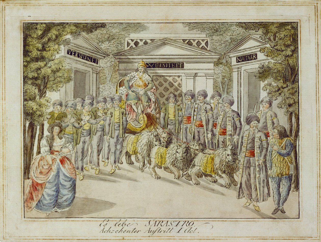 Sarastro ankommer på sin vogn ... (kobberstik) af Joseph Schaffer