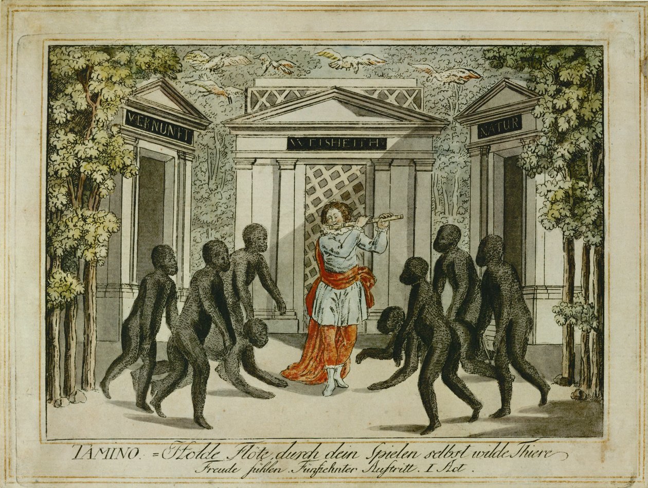 Tamino tæmmer dyrene med Tryllefløjten ... (kobberstik) af Joseph Schaffer