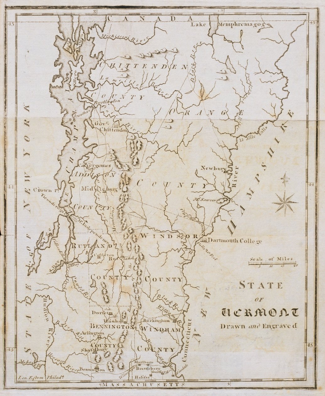 Kort over staten Vermont af Joseph Scott