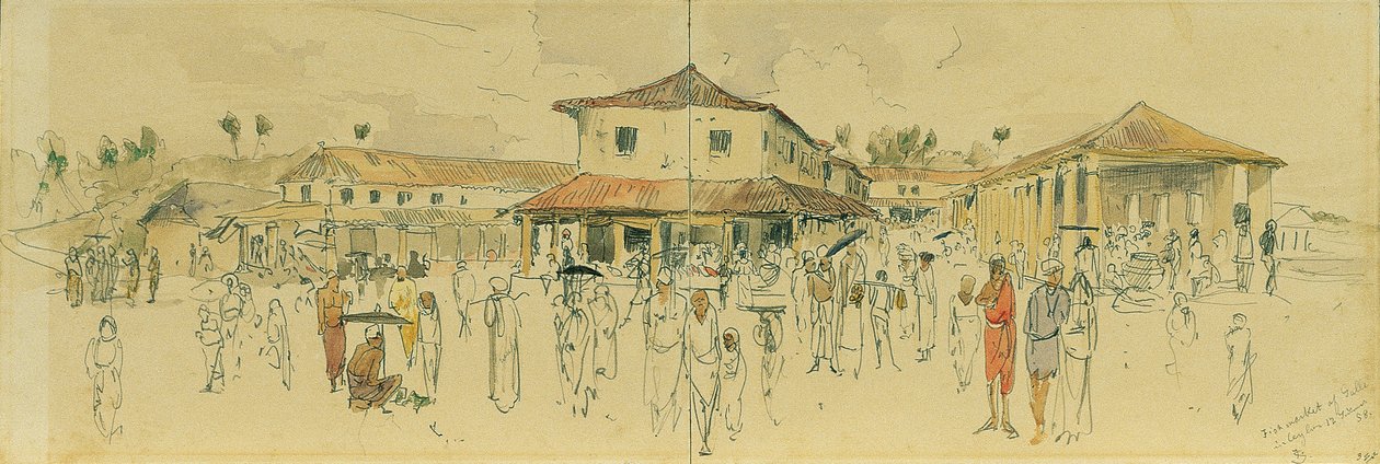Fiskemarked i Point de Galle på Ceylon (Sri Lanka) af Joseph Selleny