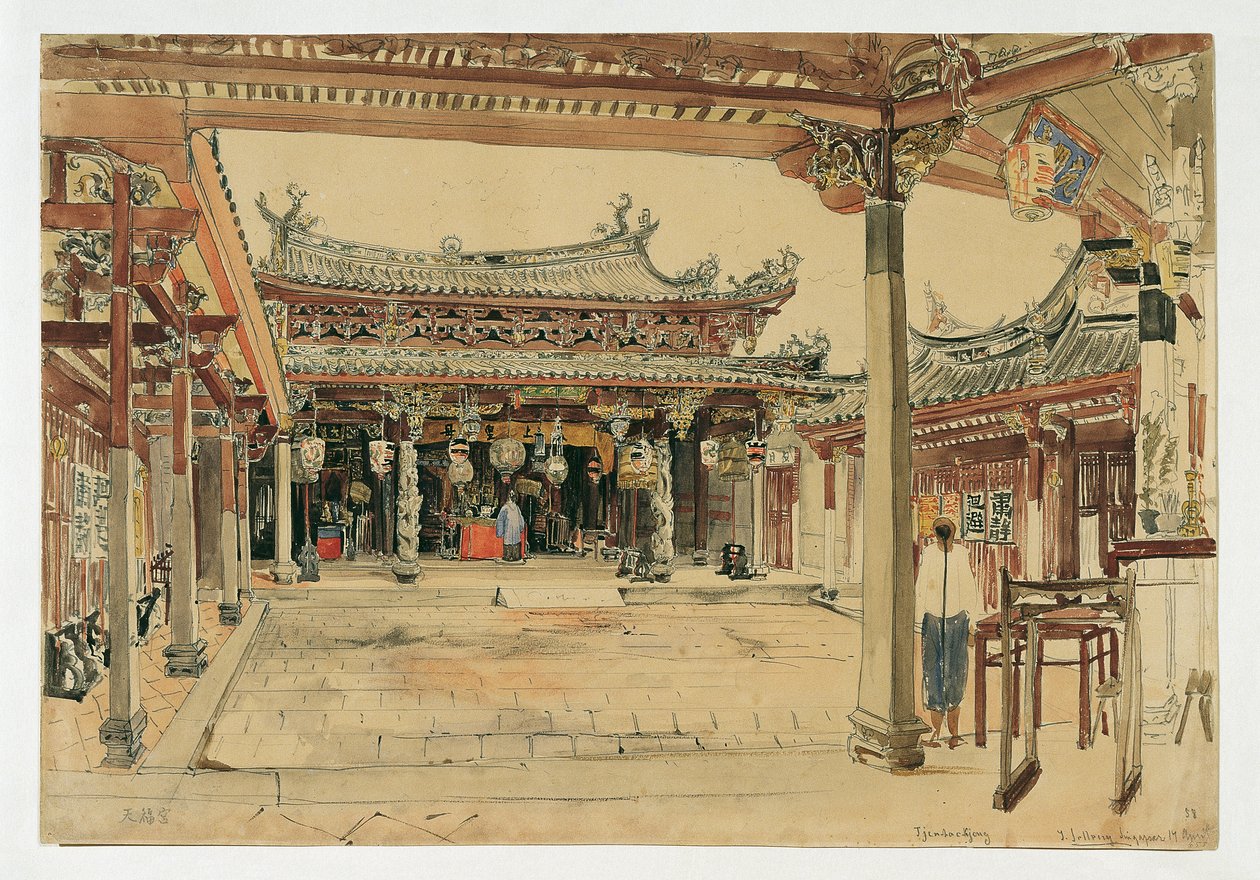 Gården til et kinesisk tempel i Singapore af Joseph Selleny