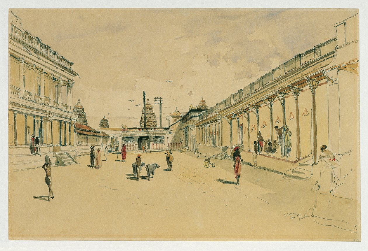 Gade i Madras med et tempel af Joseph Selleny