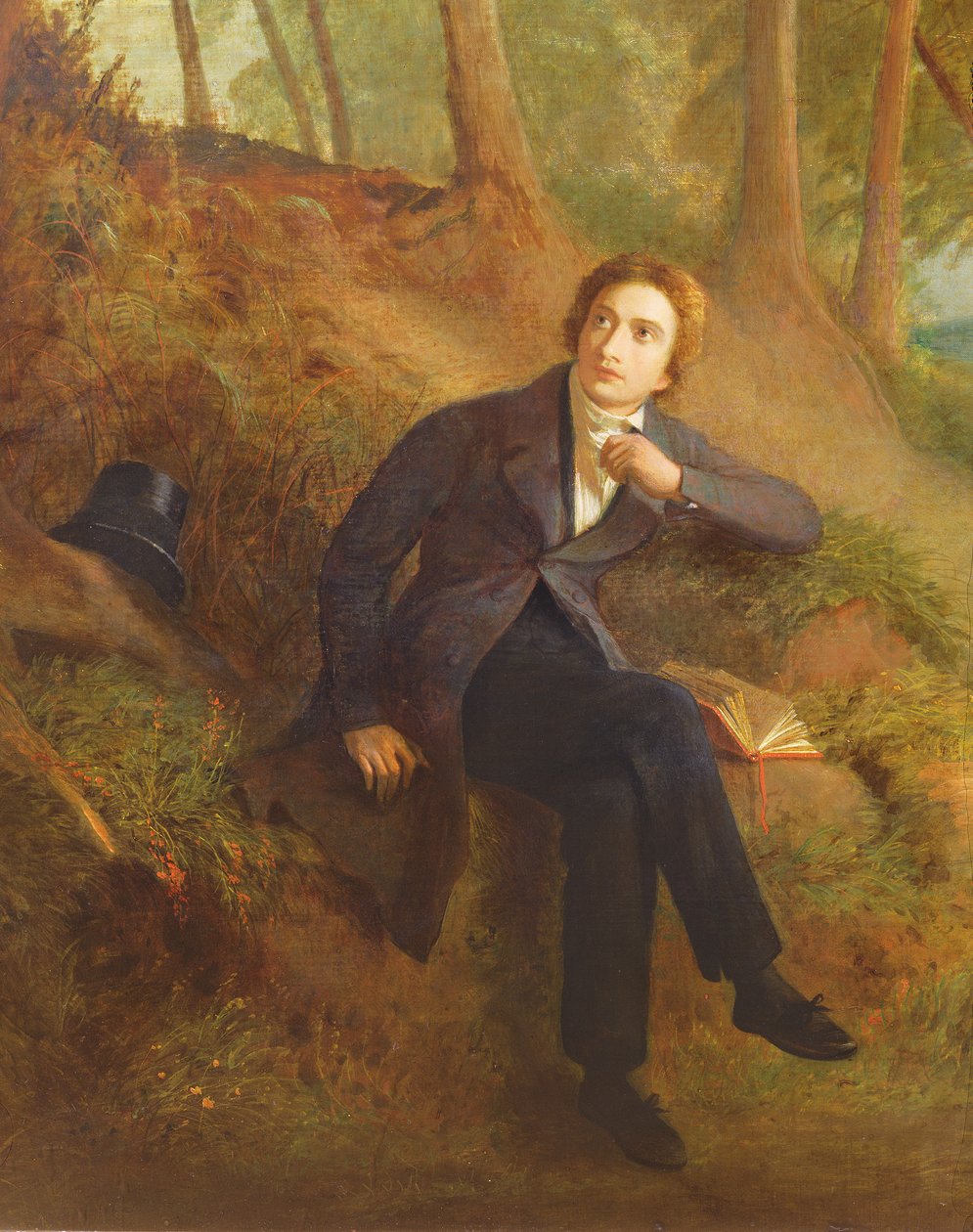 Detalje af Keats Listening to the Nightingale på Hampstead Heath, 1845 olie på lærred se også 145174 af Joseph Severn