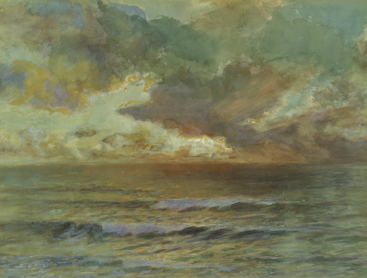 Sunset at Seascale (wc på papir) af Joseph Severn