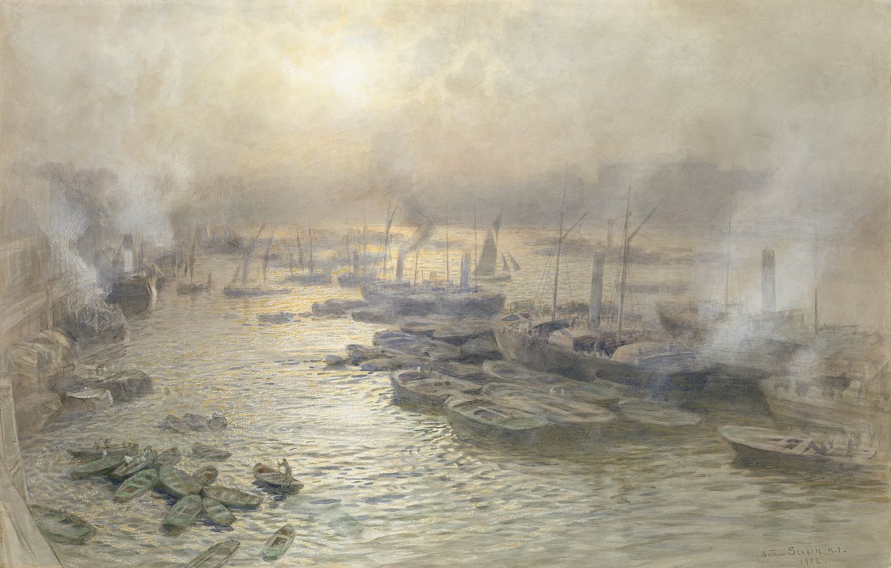 Winter Sunset, Westminster, 1902 (wc på papir) af Joseph Severn
