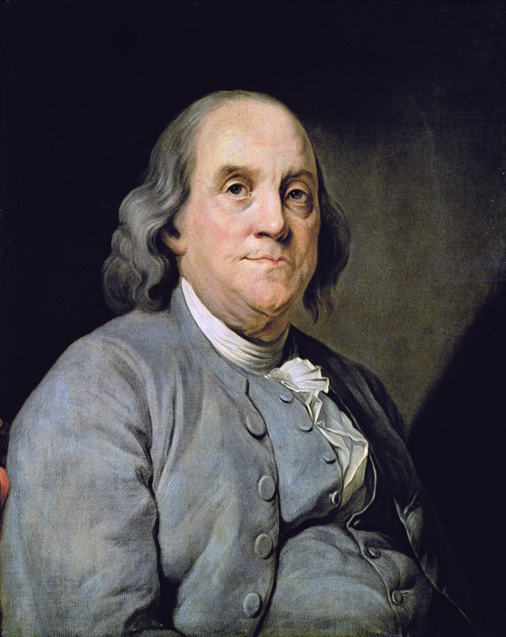 Portræt af Benjamin Franklin (farve litho) af Joseph Siffred (after) Duplessis