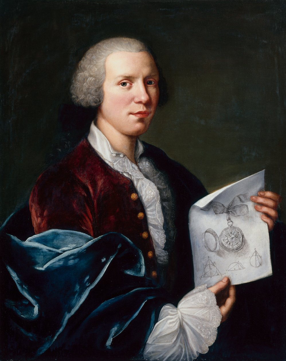 Portræt af Ferdinand Berthoud holder et pergament (olie på lærred) af Joseph Siffred Duplessis
