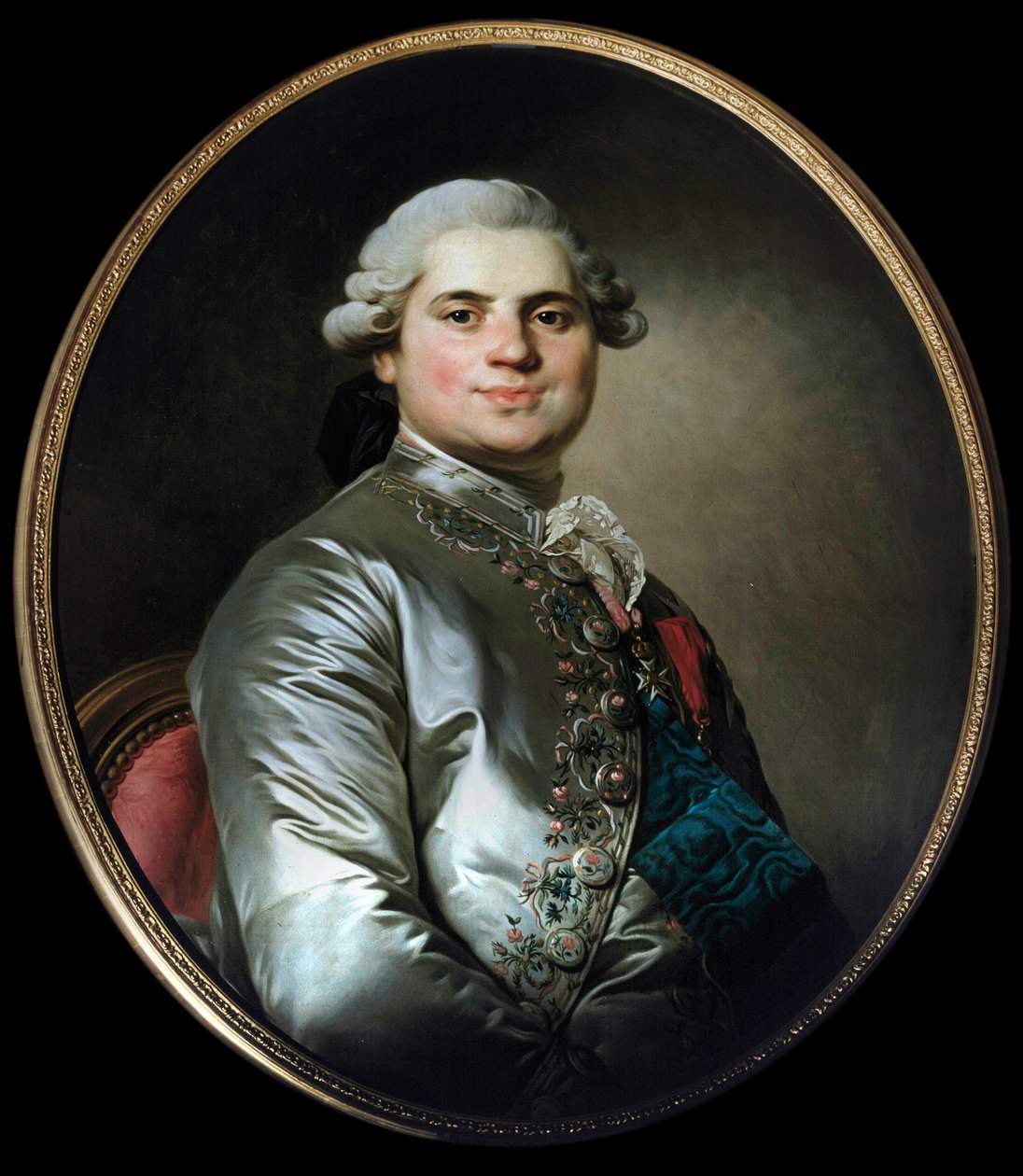 Portræt af greven af Provence (1755-1824), som blev til Ludvig XVIII - Maleri af Joseph Siffred Duplessis (1725-1802) (Joseph-Siffred, Joseph Siffrede, Joseph-Siffrede, Joseph Siffrein, Joseph-Siffrein) af Joseph Siffred Duplessis