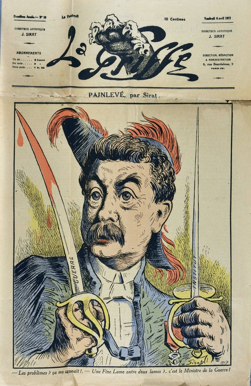 Portræt af den franske matematiker og politiker Paul Painleve (1863-1933) karikatur af Sirat dan "La Griffe"" fra 1917. af Joseph Sirat