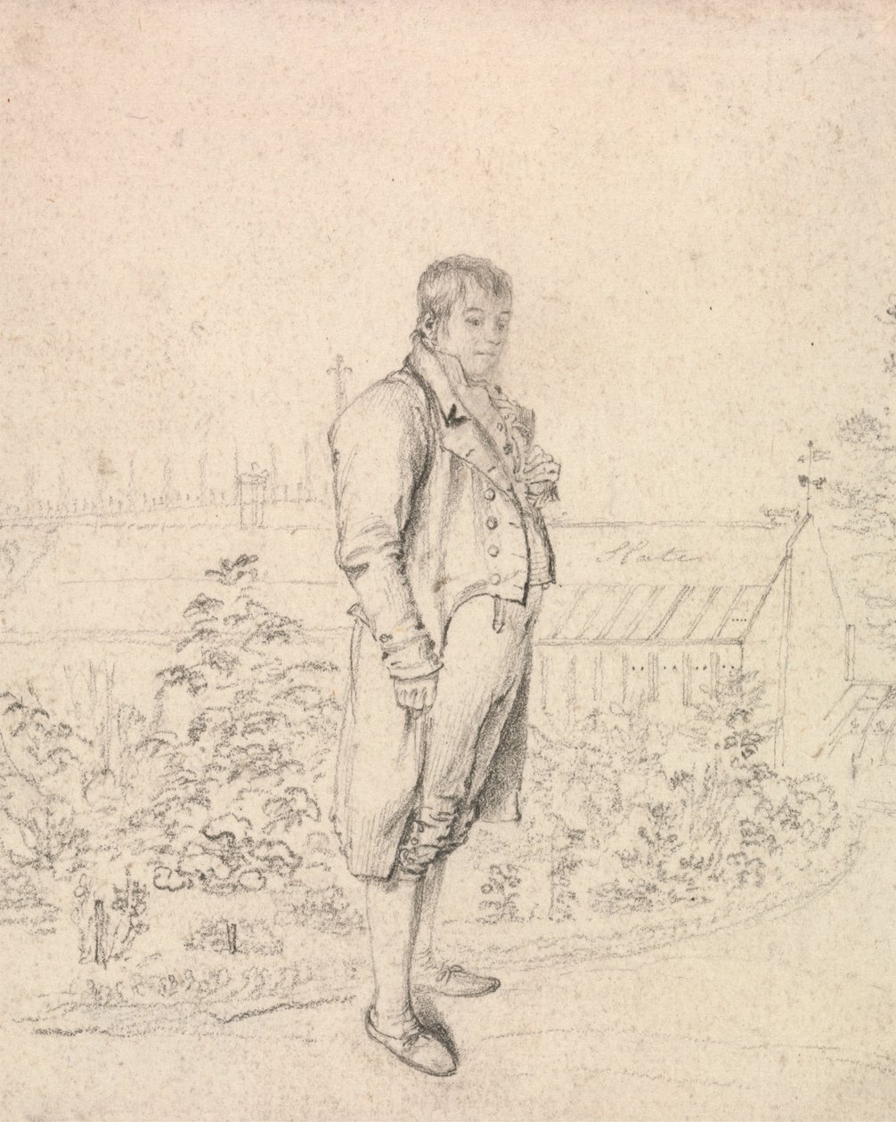 En skitse af Sir Walter Scott i en have af Joseph Slater