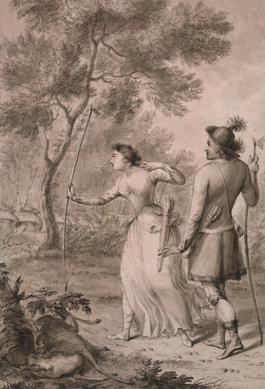 Robin Hood og Clarinda på jagt på hjorte af Joseph Slater
