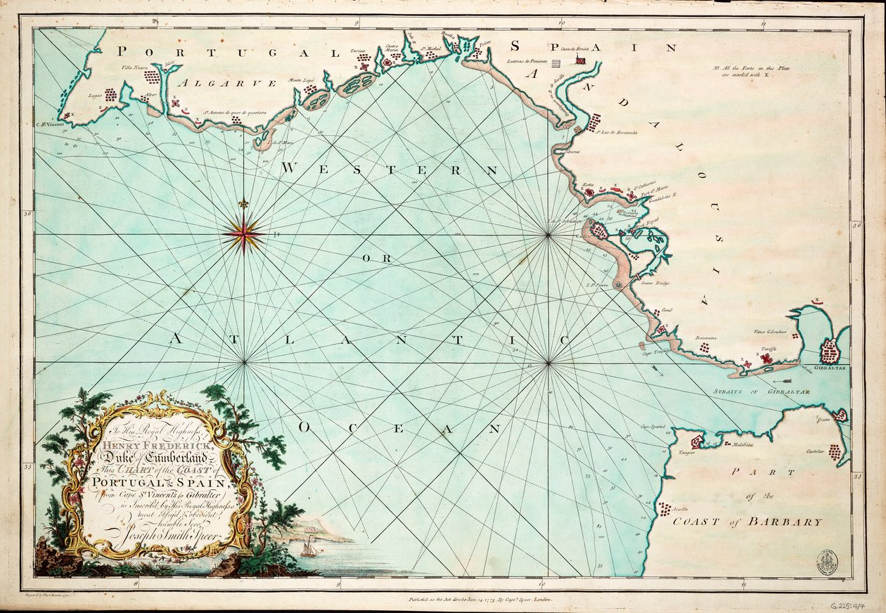 Kort over Portugals og Spaniens kyst, fra Cape St Vincent