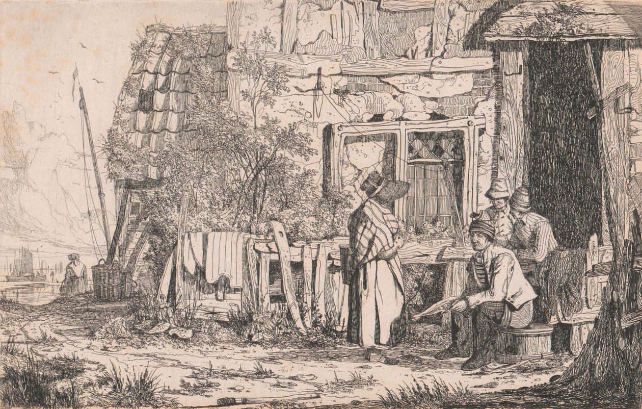 Sommerhus med mennesker af Joseph Stannard