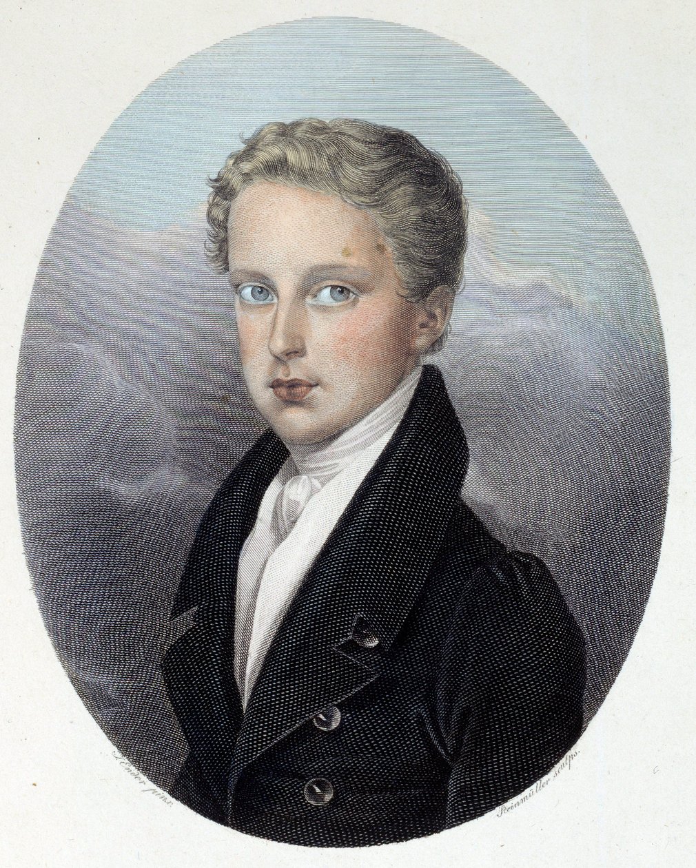 Portræt af hertugen af Reichstadt (1811-1832), søn af Napoleon I og Marie Louise af Østrig Gravering af Joseph Steinmuller (1795-1841) 1827 Privat samling af Joseph Steinmuller