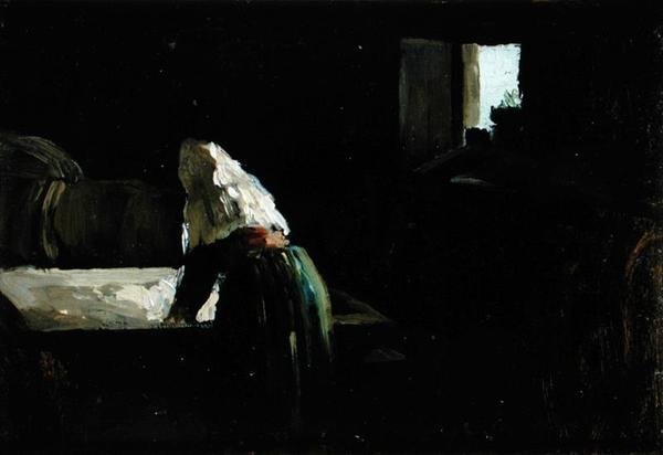 A Woman Washing (olie på panel) af Joseph Stella