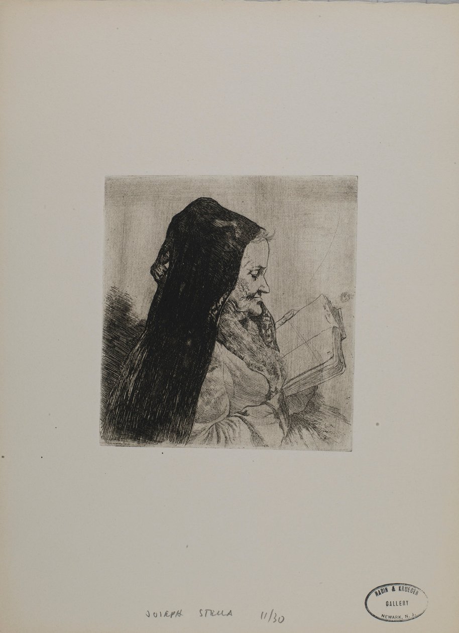 Uden titel - gammel kvinde, der læser af Joseph Stella
